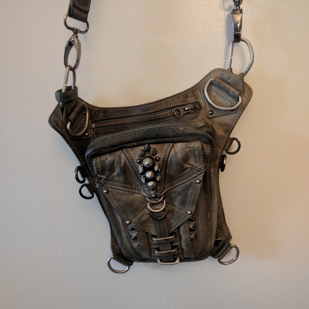 Jungle tribe grey leather crossbody purse